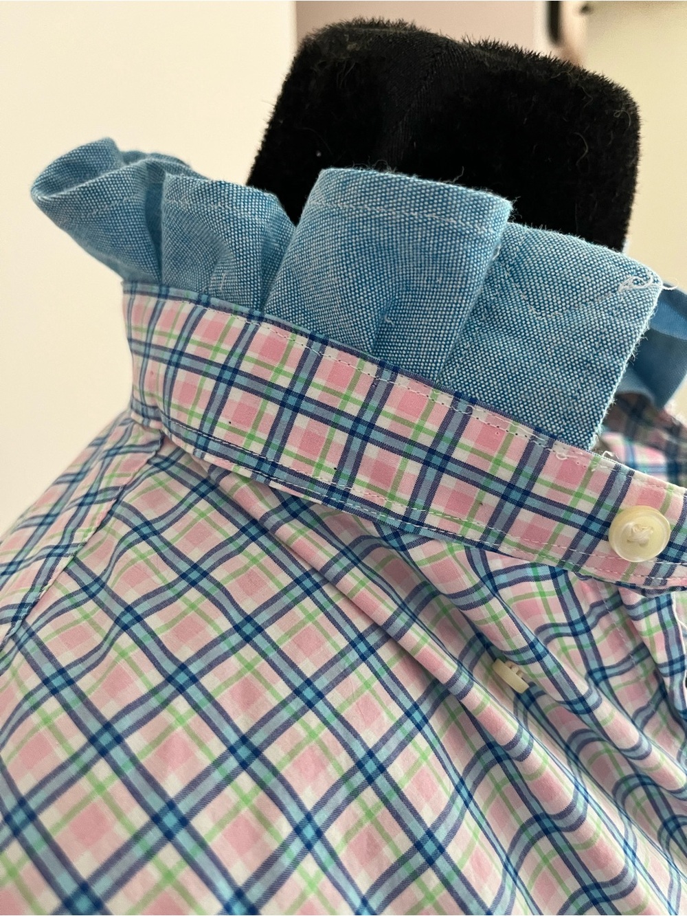 Refashioned Ralph Lauren Pink, Blue & Green Plaid Button-Down Ruffle Collar - Picture 5 of 8